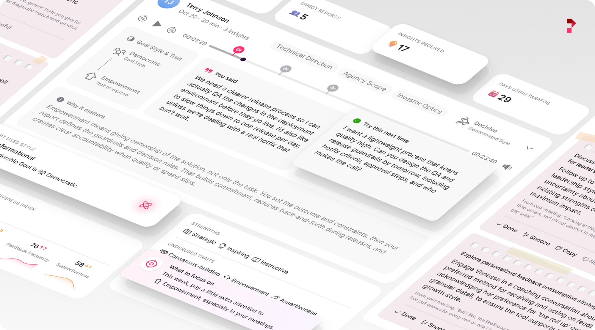 Parafoil product dashboard showing leadership style analysis