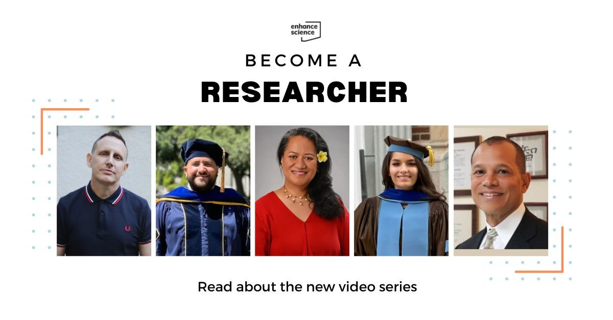 Become a Researcher - Collage of five featured researchers. Read about the new video series