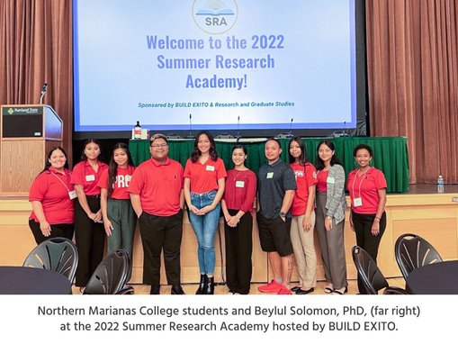 Northern Marianas College students and Beylul Solomon, PhD, at the 2022 Summer Research Academy hosted by BUILD EXITO.