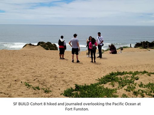 SF BUILD Cohort 8 at the beach overlooking the Pacific Ocean at Fort Funston.