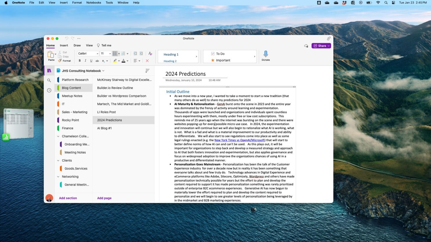 Screenshot of OneNote