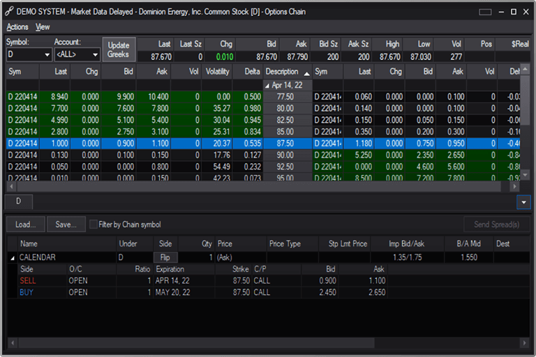 Sterling Trader Pro options chain