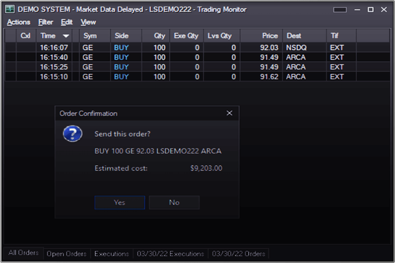 Sterling Trader Pro order entry window