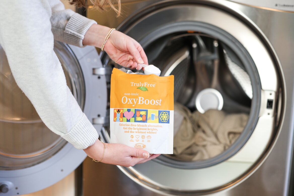 Using Truly Free Home OxyBoost for laundry.