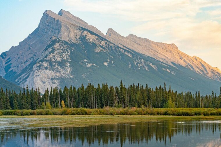 Epic landscape with mountain and lake and trees