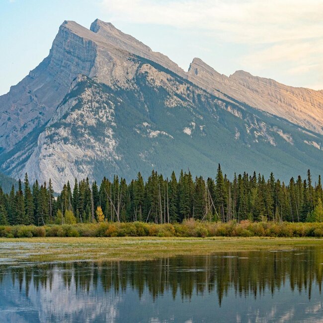 Epic landscape with mountain and lake and trees