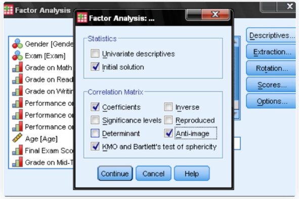 SPSS Factor Analysis - Descriptives - KMO and Bartlett's test of sphericity