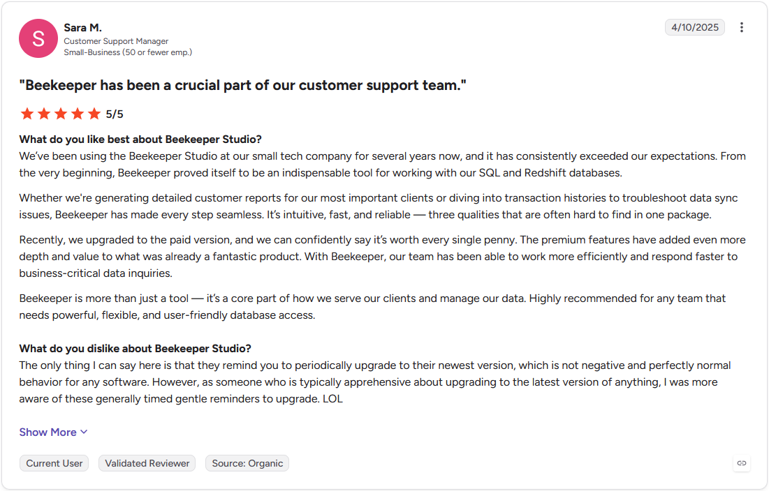 Review by Sara M. on G2