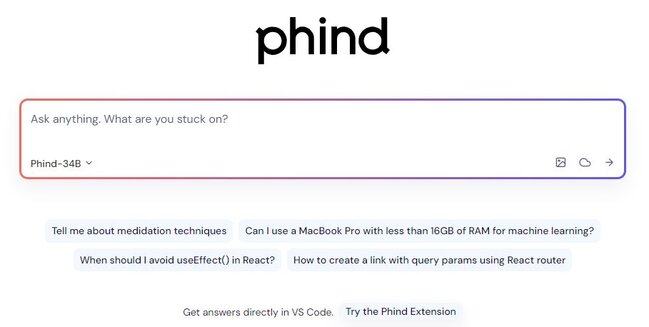 Phind homepage