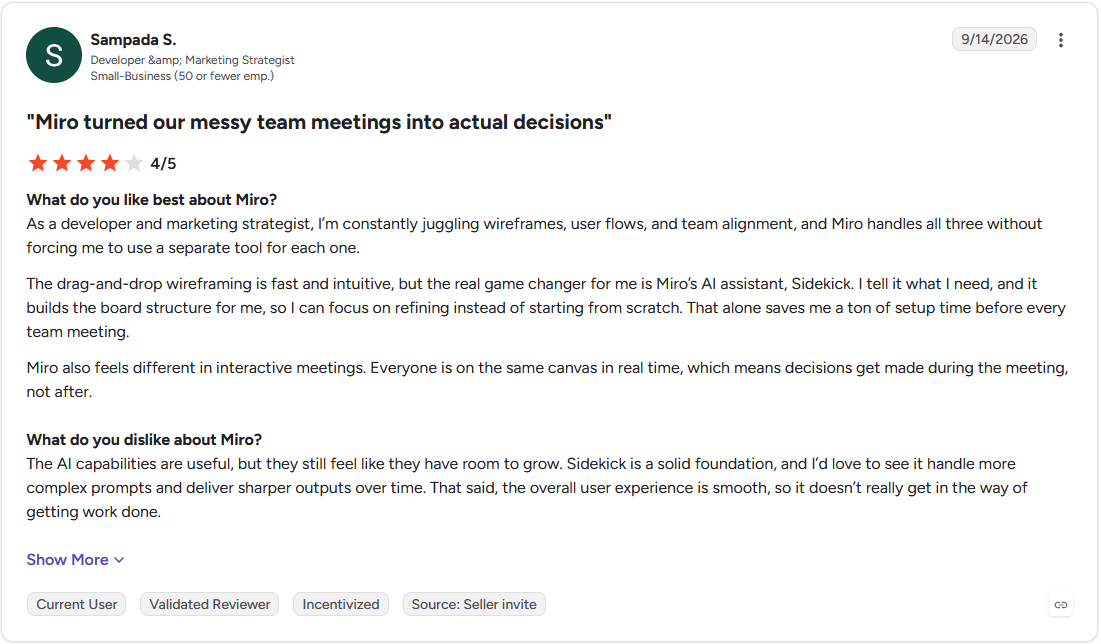 Review by Sampada S. on G2
