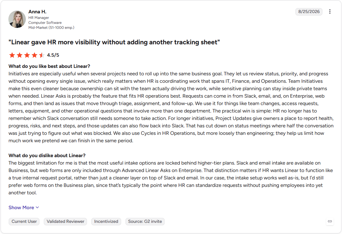 Review by Anna H. on G2