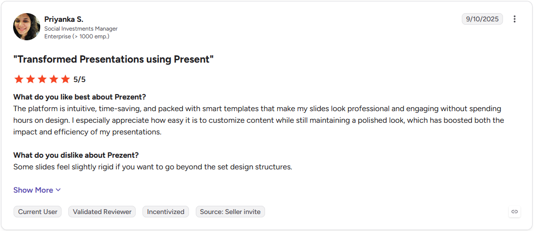 Review by Priyanka S. on G2
