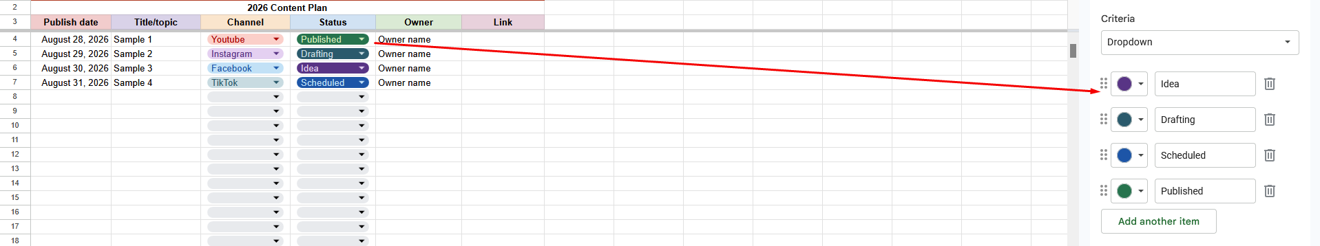 Data validation color options