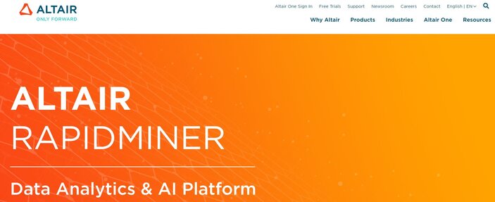  Altair RapidMiner Platform homepage