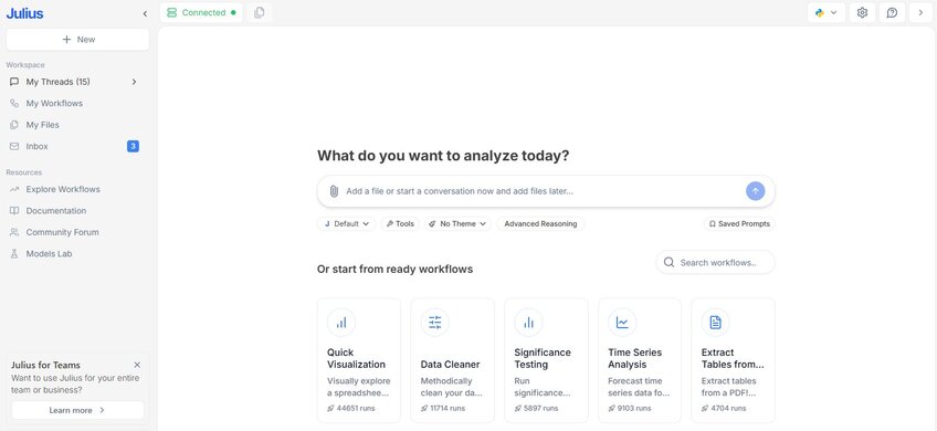 Julius AI Workspace. Analyze your data in seconds!