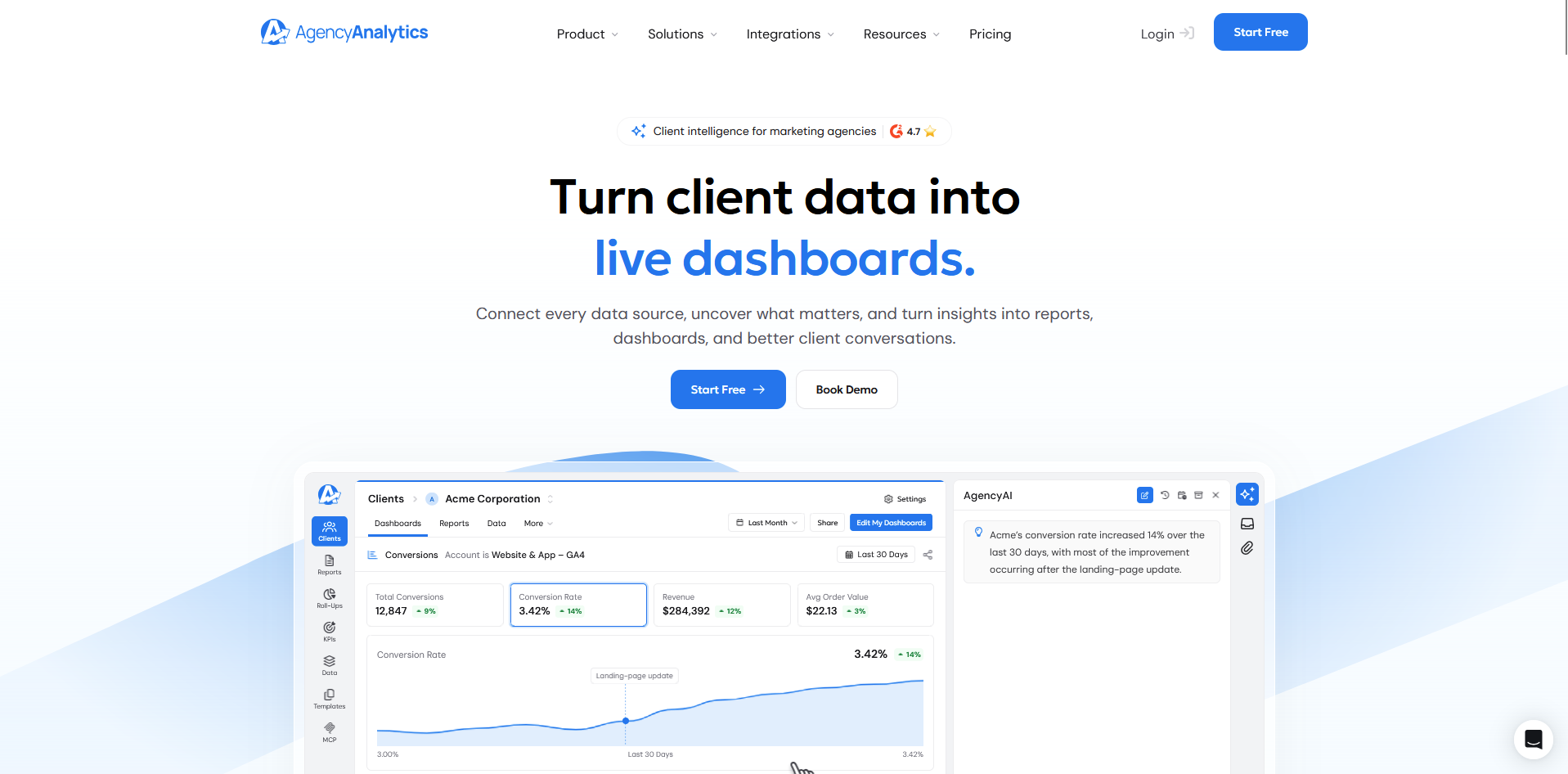 AgencyAnalytics homepage