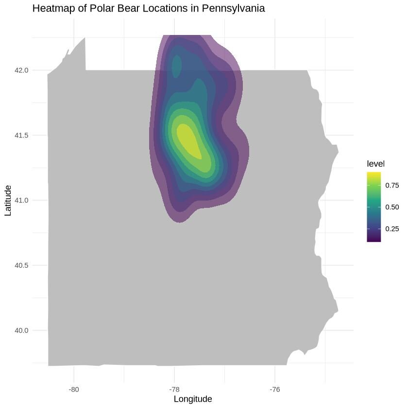 Heatmap of Polar Bear Locations in Pennsylvania