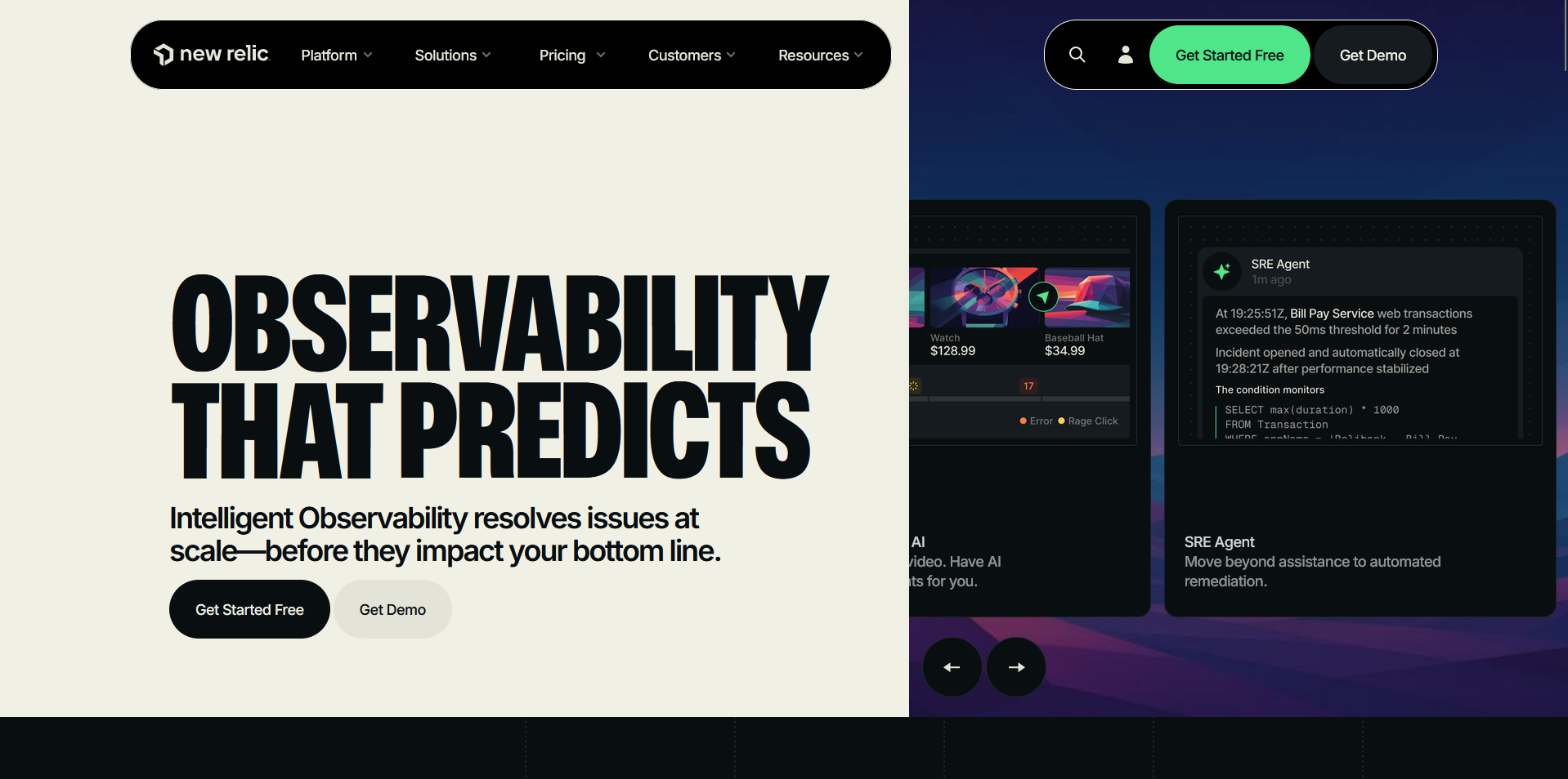 New Relic homepage