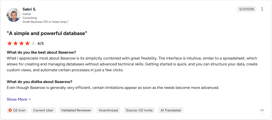 Review by Sabri S. on G2