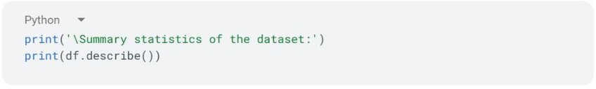 Python code: print descriptive statistics of the dataset