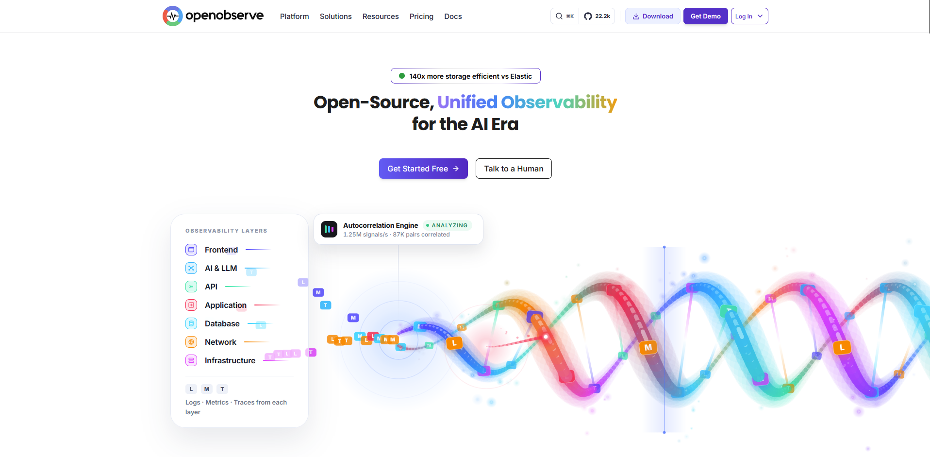 OpenObserve homepage