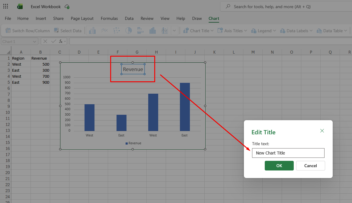 Screenshot of renaming the chart