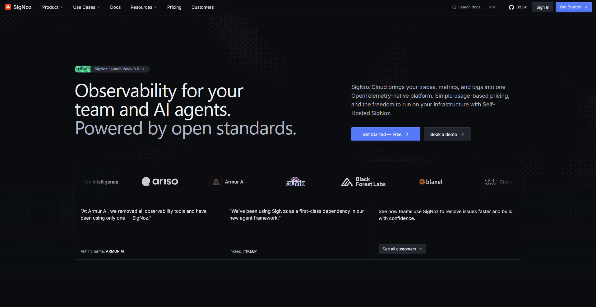 SigNoz homepage