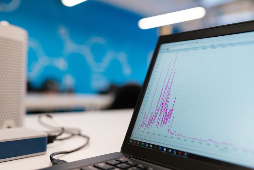 Spiky line chart on a computer generated via data analysis