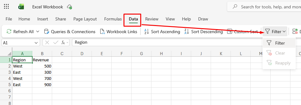 Excel for the web screenshot