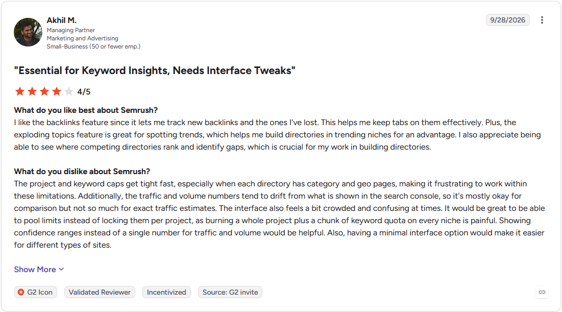Review by Akhil M. on G2
