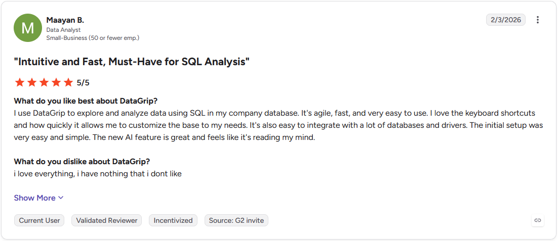 Review by Maayan B. on G2