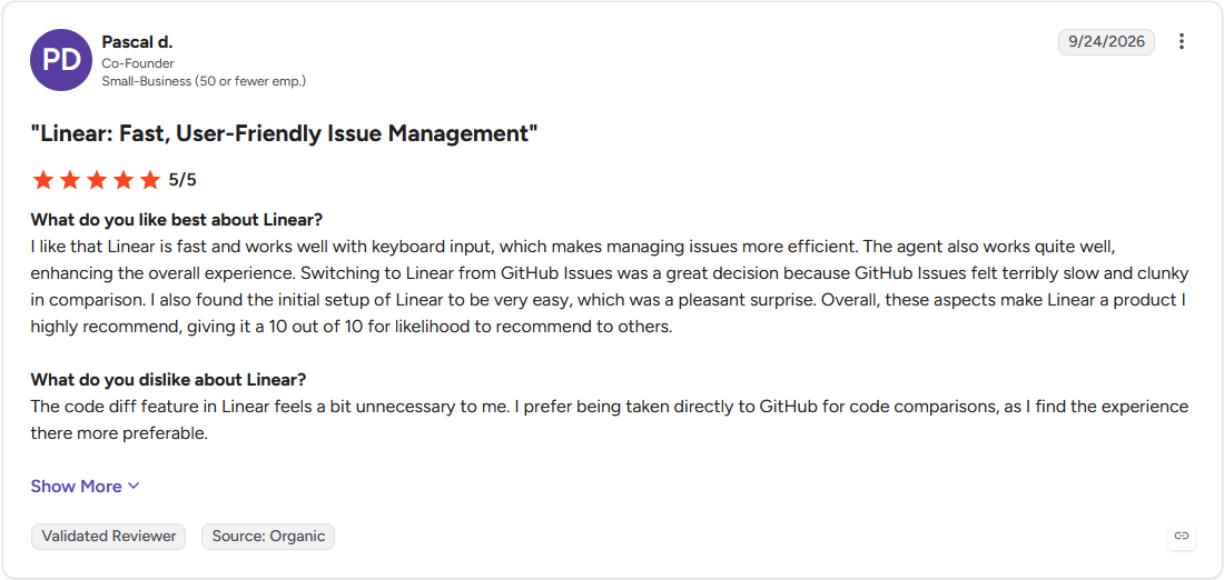 Review by Pascal D. on G2