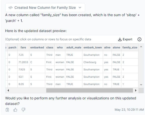 Updated new column: family size, sum of "sibsp" and "parch" + 1; calculated average family size