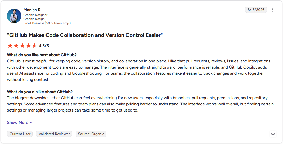 Review by Manish R. on G2