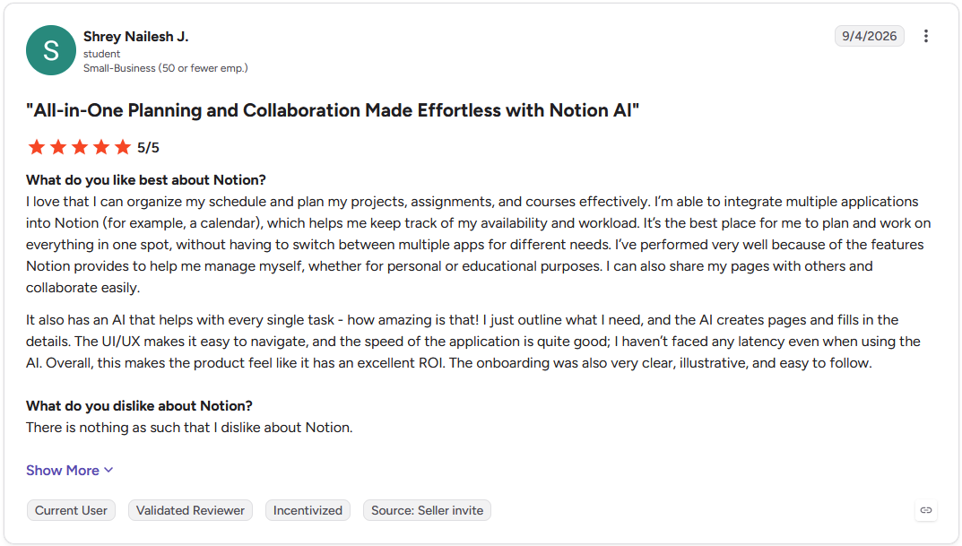 Review by Shrey Nailesh J. on G2