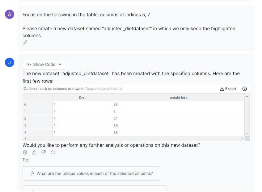 New created dataset in Julius