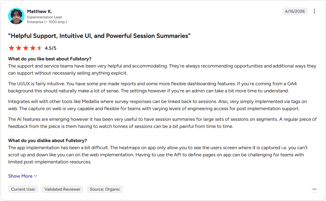 Review by Matthew K. on G2