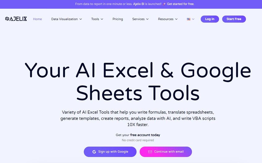 Ajelix excel and google sheets tools front page