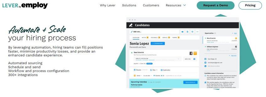 As the name might indicate, Lever TRM is a total relationship management tool. It boasts the power to transform your talent management and hiring process.