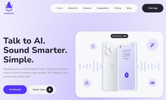 Wiz Write AI Homepage