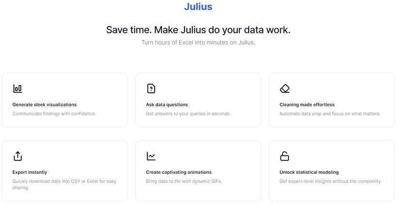 Julius AI capabilities homepage