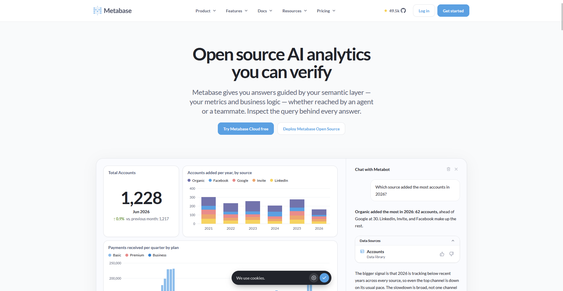 Metabase homepage