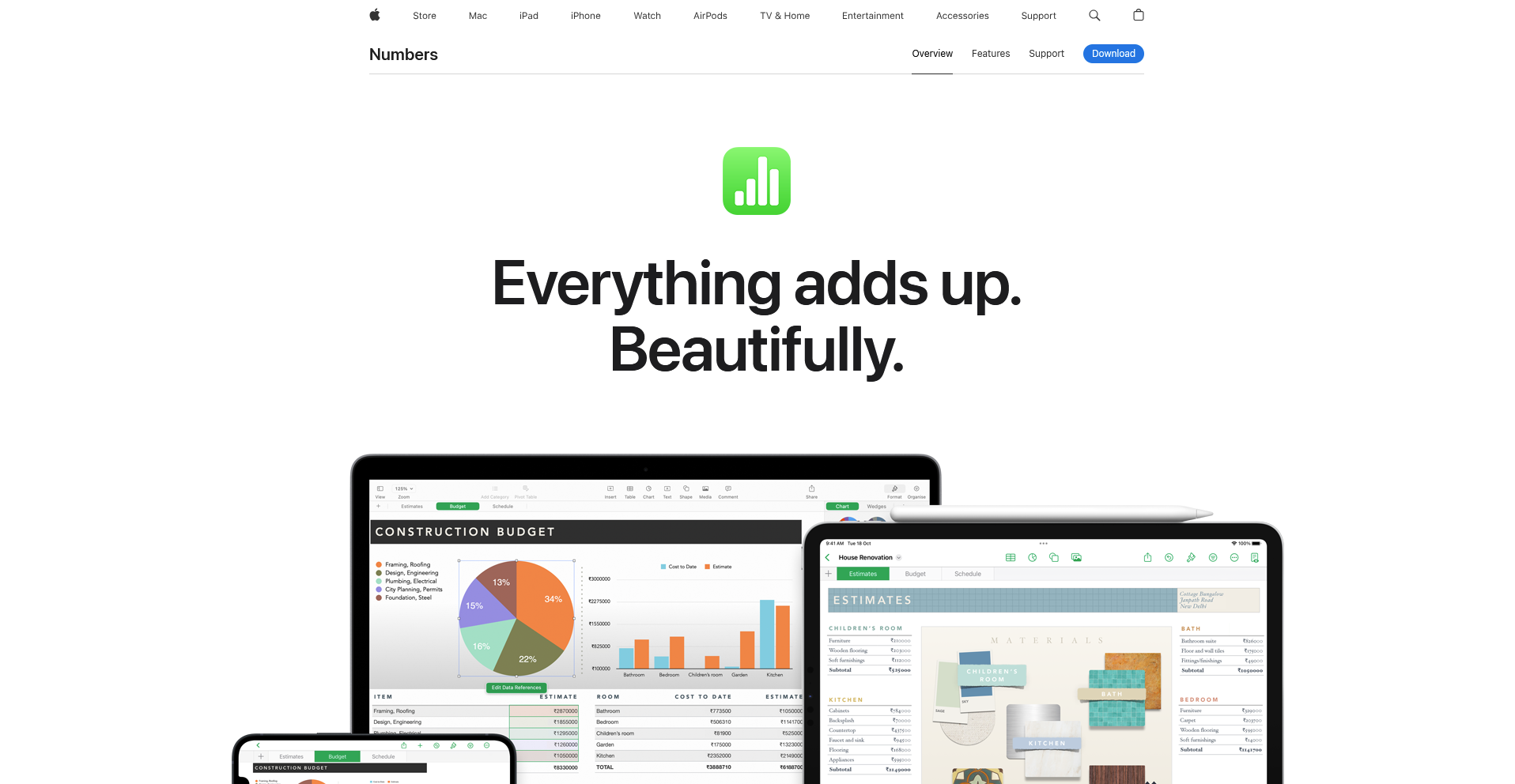 Apple Numbers homepage