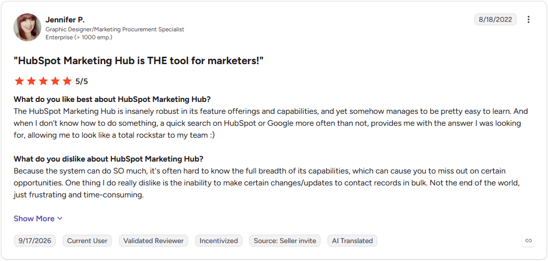 Review by Jennifer P. on G2