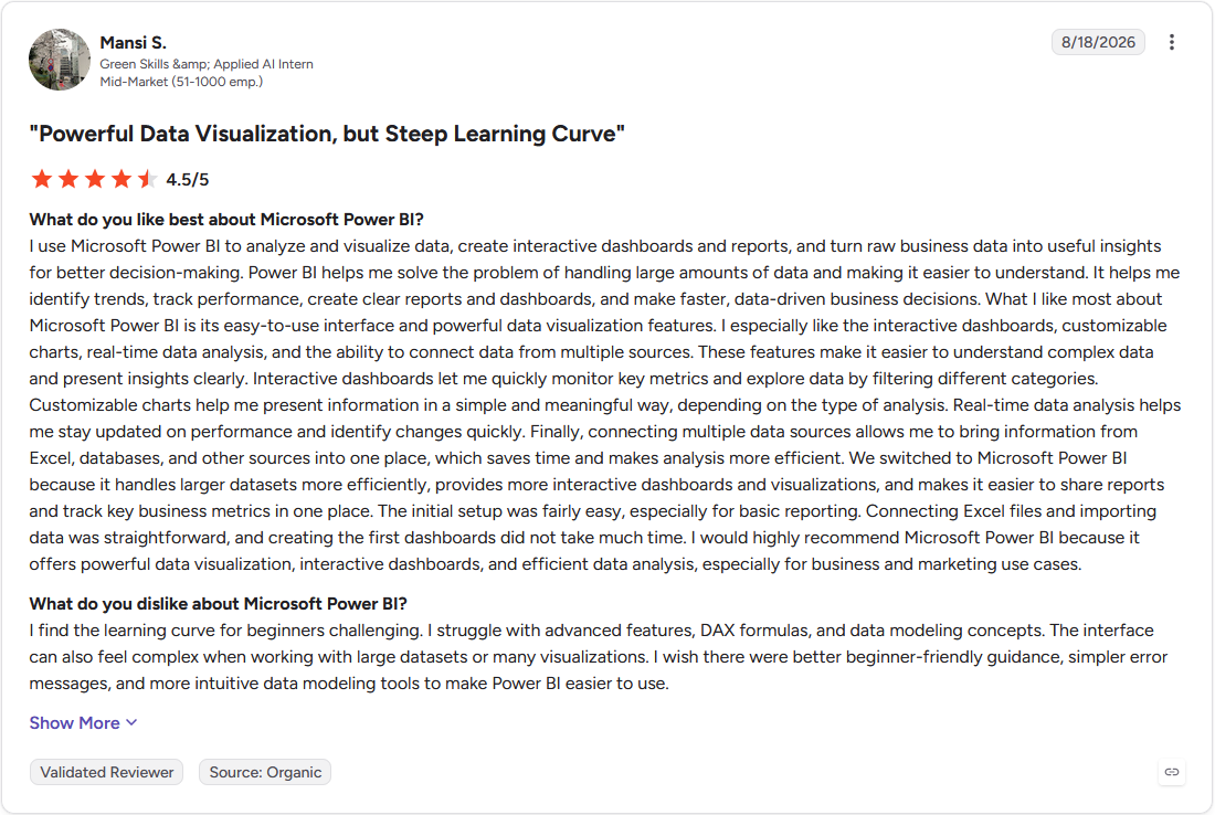 Review by Mansi S. on G2
