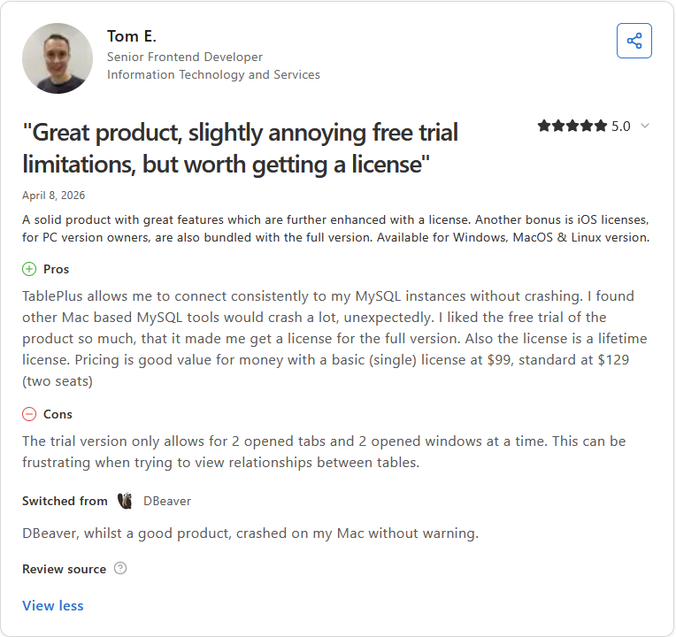 Review by Tom E. on Capterra