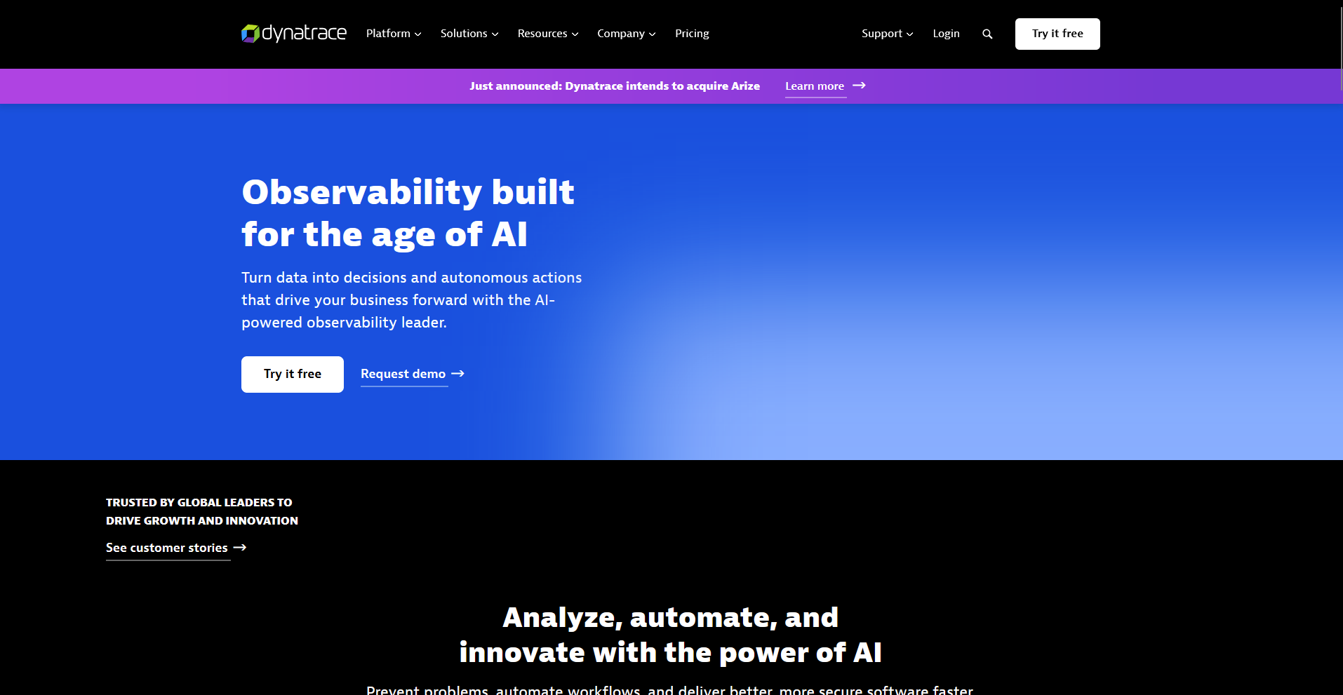 Dynatrace homepage