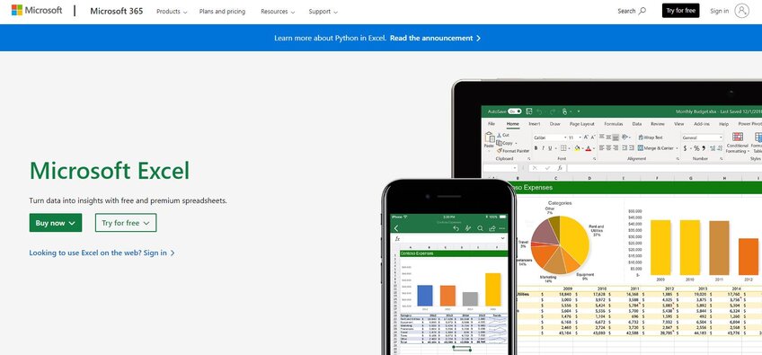 Microsoft Excel front page