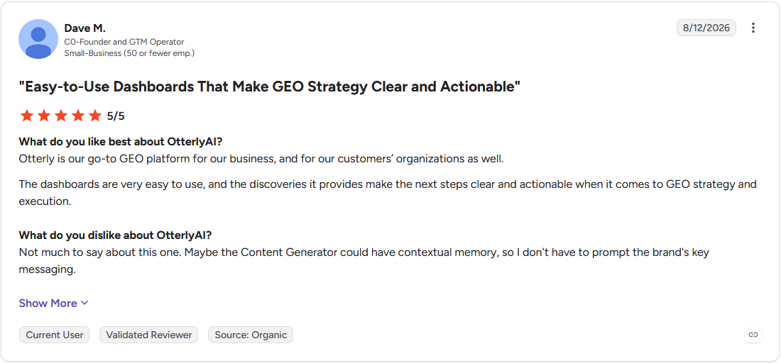 Review by Dave M. on G2