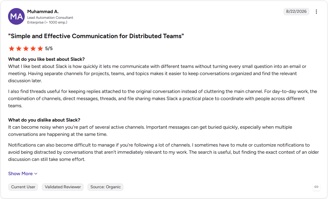 Review by Muhammad A. on G2